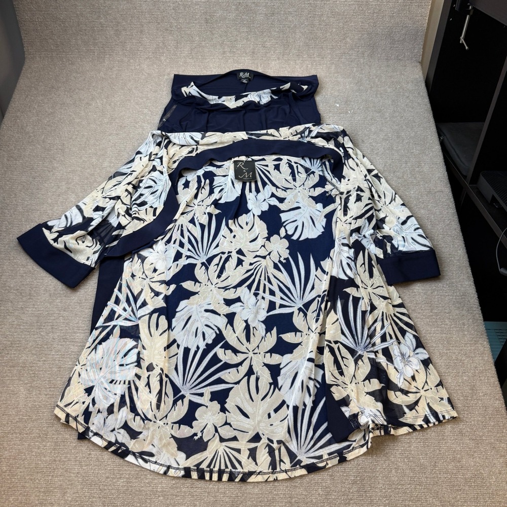NWT R & M Richards Two Piece Womens 18 Navy Leaf Jacket Dress